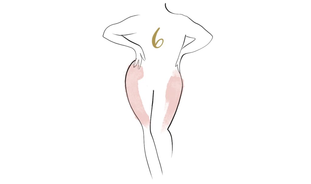 Silhouette femminile con cosce evidenziate per il pacchetto cellulite 6 con mesoterapia, carbossiterapia e massaggio