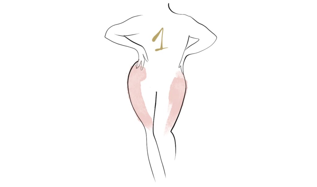 Figura femminile con il numero 1 e cosce in rosa, pacchetto cellulite con mesoterapia light e carbossiterapia