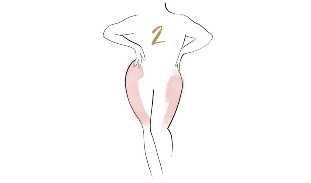 Silhouette di spalle con il numero 2, illustrazione del pacchetto cellulite con mesoterapia strong e carbossiterapia