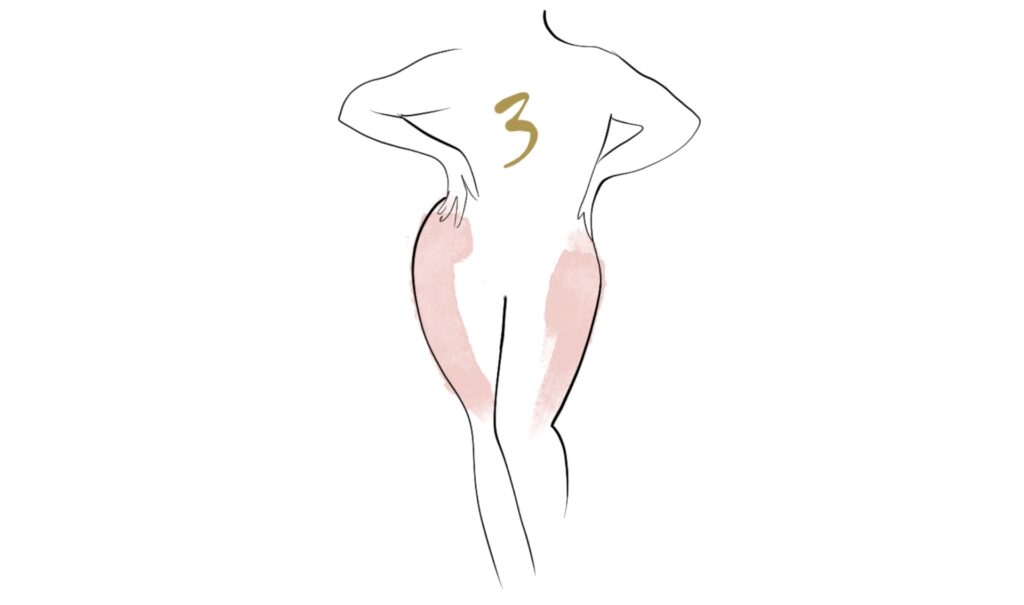 Figura femminile con il numero 3 sulla schiena, illustrazione del pacchetto cellulite con mesoterapia light e massaggio