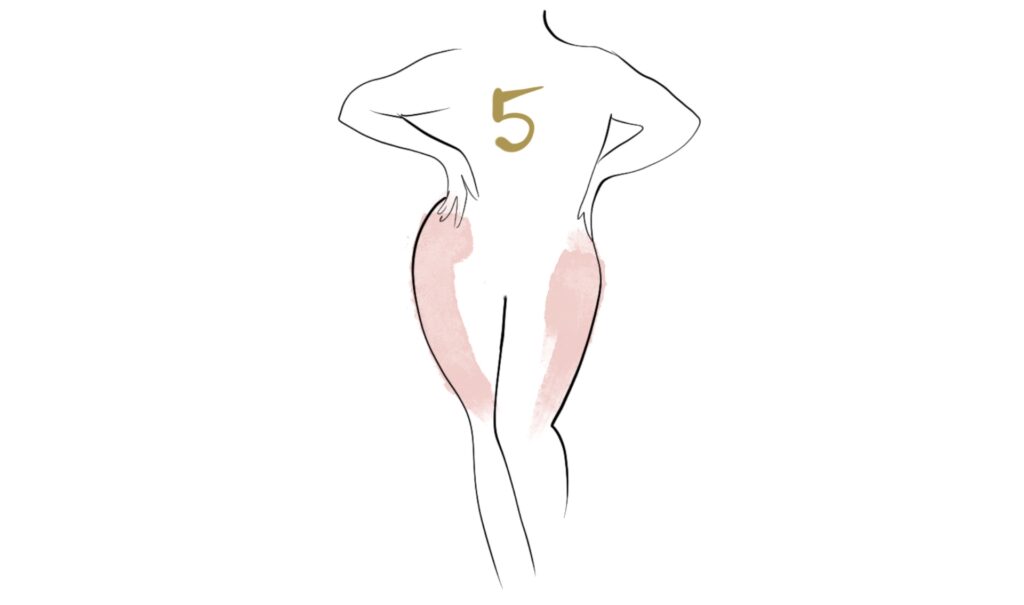 Figura femminile di spalle con il numero 5, pacchetto cellulite con mesoterapia light, carbossiterapia e massaggio