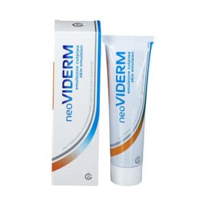 Tubo e astuccio di Neoviderm emulsione cutanea, indicata per scottature solari e ustioni superficiali