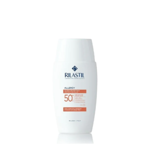 Flacone di Rilastil Allergy fluido protettivo SPF 50+ della linea solare Rilastil Sun System