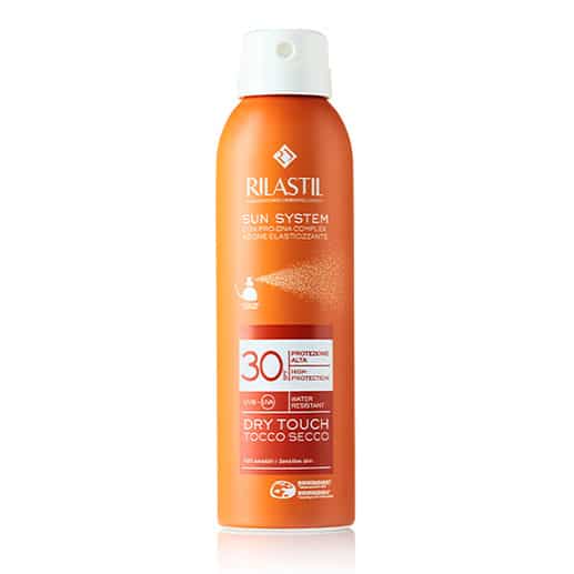 Spray solare Rilastil Sun System Dry Touch tocco secco SPF 30, protezione alta resistente all'acqua