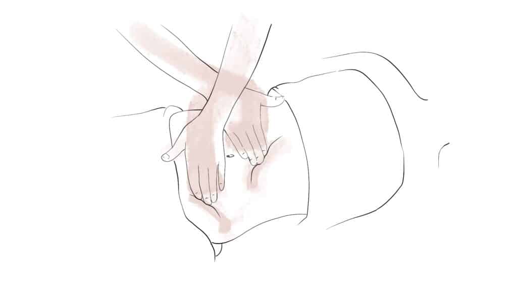Disegno di mani incrociate durante un massaggio modellante metodo Renata França, servizio di Alta Clinic