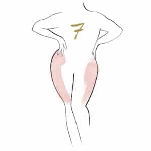 Illustrazione di silhouette femminile con cosce evidenziate per il pacchetto cellulite 7 con carbossiterapia e massaggio
