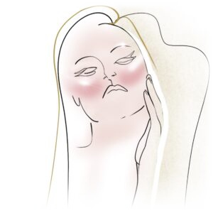 Volto femminile con guance rosate e lunghi capelli, illustrazione della biorivitalizzazione cutanea di Alta Clinic Bergamo