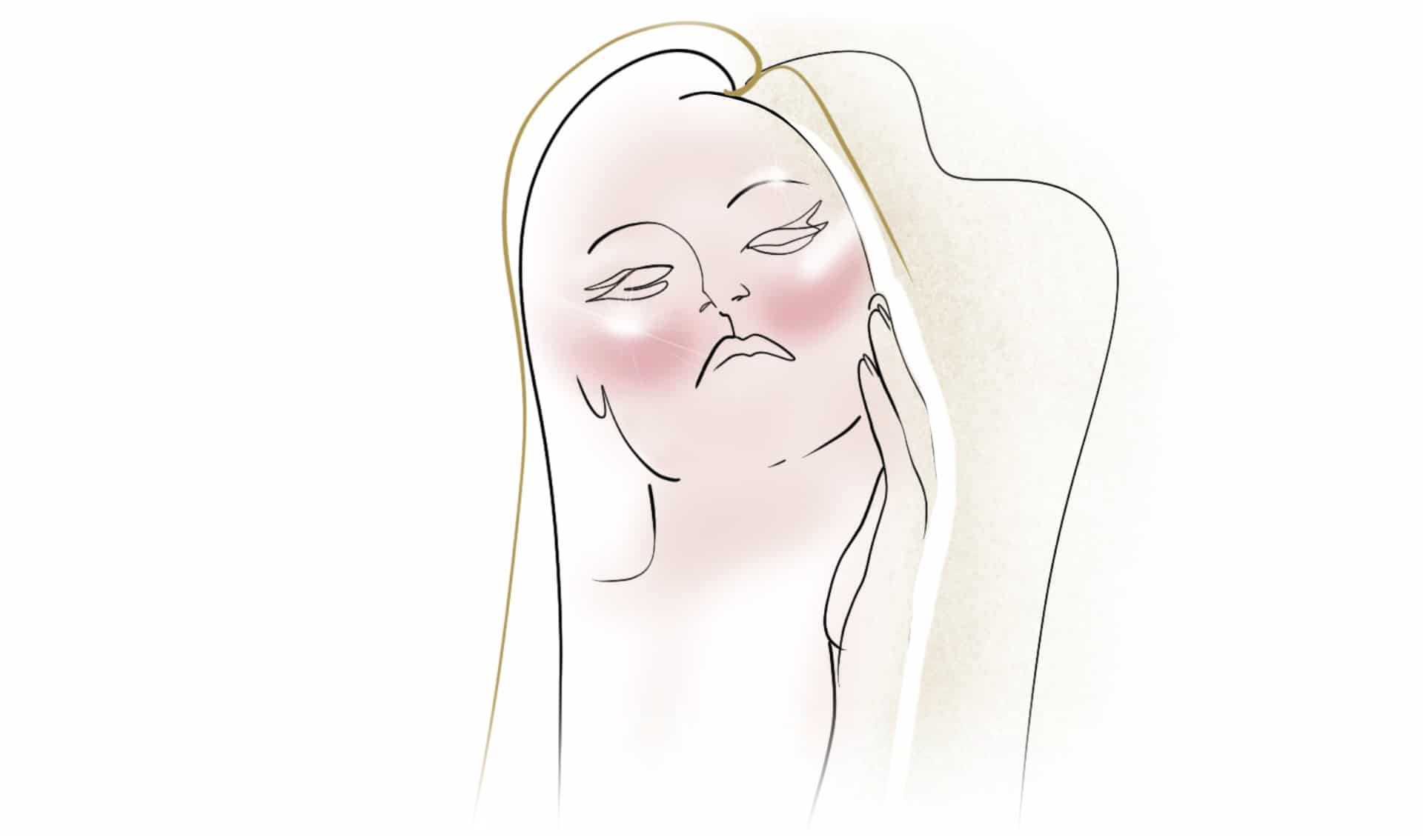 Volto femminile con guance rosate e lunghi capelli, illustrazione della biorivitalizzazione cutanea di Alta Clinic Bergamo