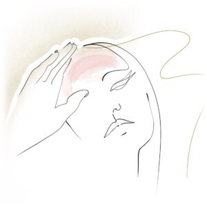 Disegno stilizzato di volto femminile con la mano sulla fronte, simbolo del trattamento con botulino per le rughe a Bergamo