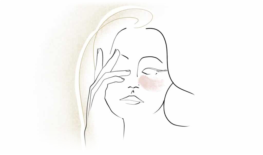 Donna stilizzata che si tocca la zona sotto l'occhio, illustrazione del filler occhiaie del centro Alta Clinic di Bergamo