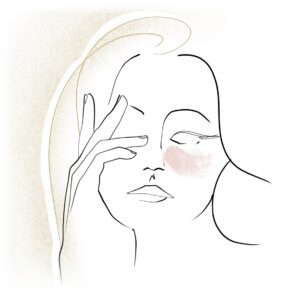 Donna stilizzata che si tocca la zona sotto l'occhio, illustrazione del filler occhiaie del centro Alta Clinic di Bergamo