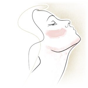 Profilo femminile con il mento sollevato e la mandibola in rosa, illustrazione del trattamento Radiesse a Bergamo