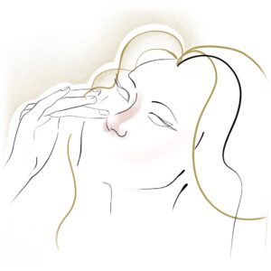 Disegno a linee di donna che si tocca il naso, immagine della pagina rinofiller del centro di medicina estetica di Bergamo