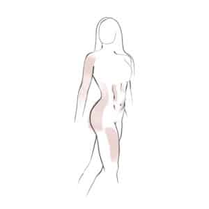 Illustrazione di un corpo femminile con addome e fianchi evidenziati per il trattamento Emsculpt Neo ad Alta Clinic Bergamo